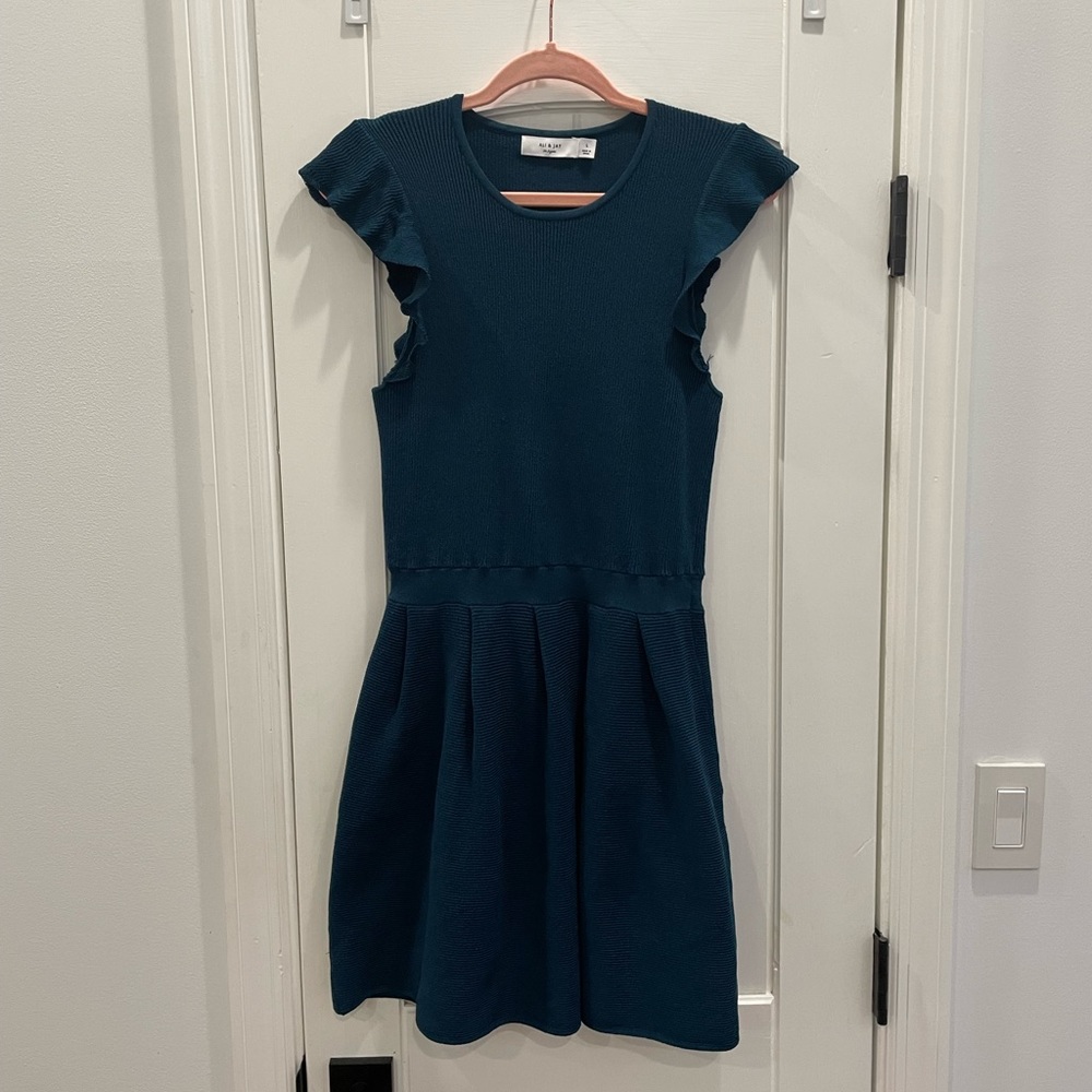 Ali & Jay Teal Sweater Dress with Flitter Sleeves